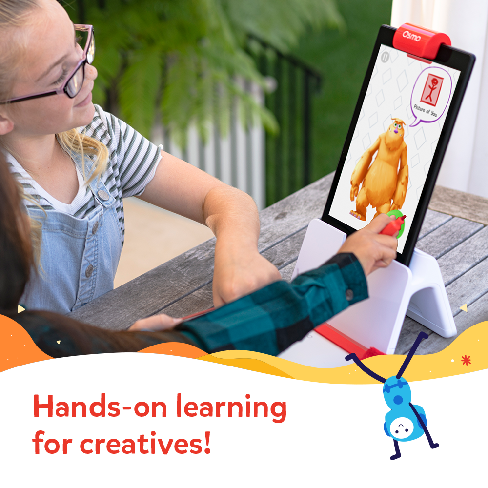A child drawing on the Creative Board while Mo reacts on the Fire tablet
