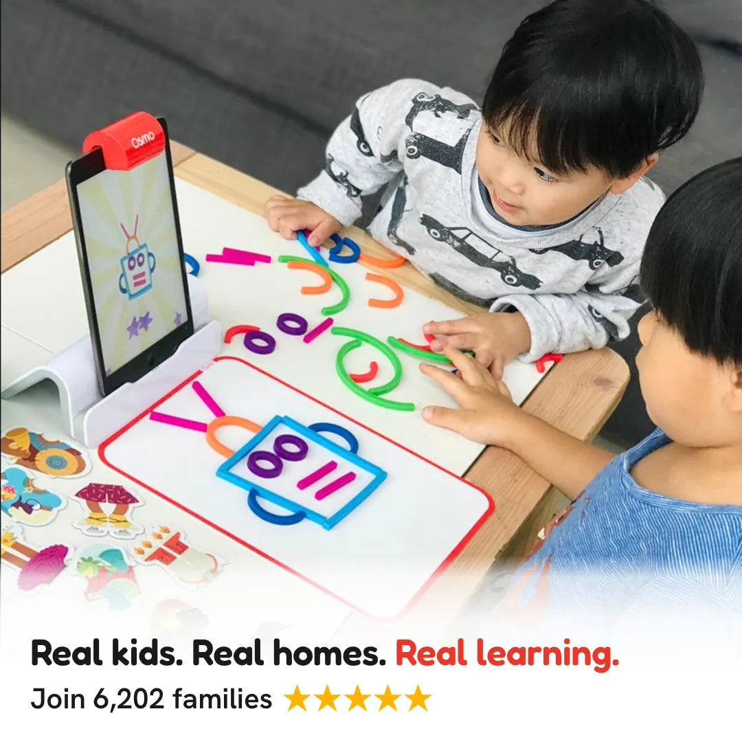 Two kids building a robot with Sticks and Rings at home — real customer photo