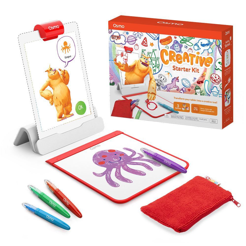The Creative Starter Kit for iPad — Osmo Base and reflector, Creative Board, dry-erase markers, microfiber pouch and the box