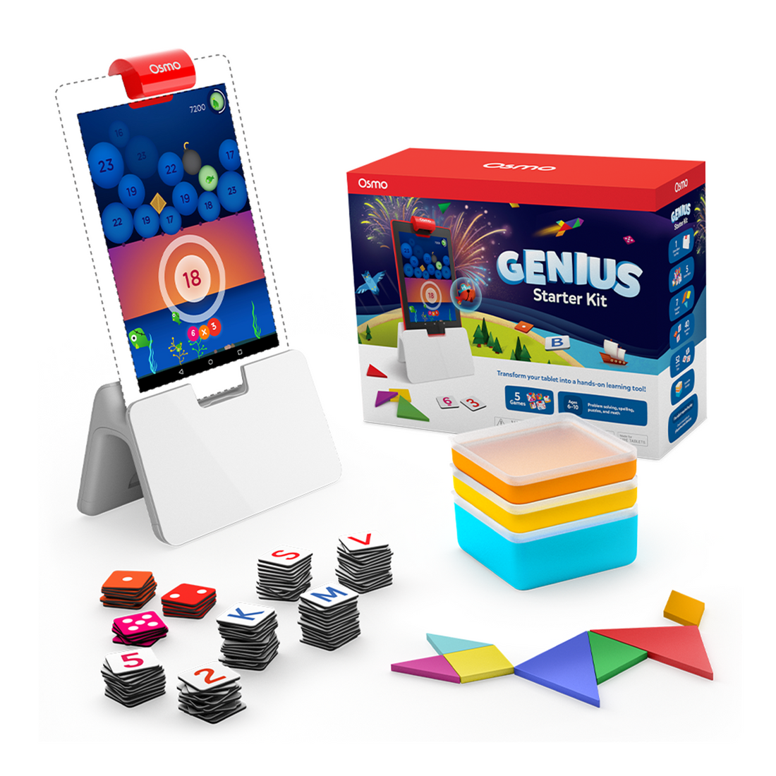 Genius Starter Kit for Fire tablets — Osmo Base, reflector, game pieces and the box