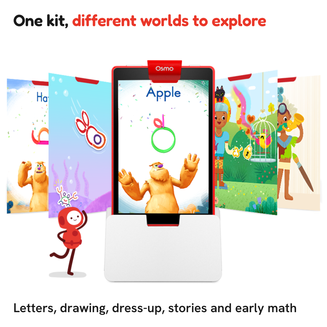 One kit, different worlds to explore on a Fire tablet: letters, drawing, dress-up, stories and early math