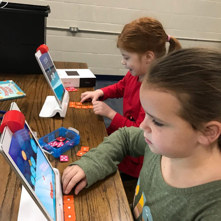 Two girls playing Osmo Numbers together